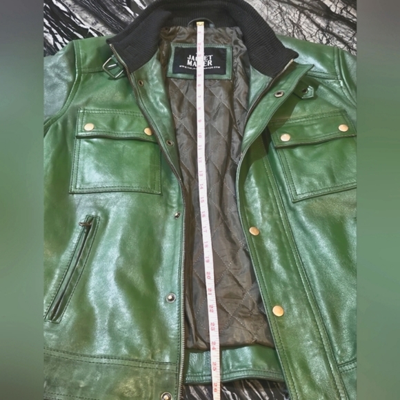 THE JACKET MAKER , MEN'S Darren Distressed Green Leather Biker Jacket - Picture 5 of 10